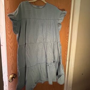 Blue Smocked Flutter Sleeve Sundress